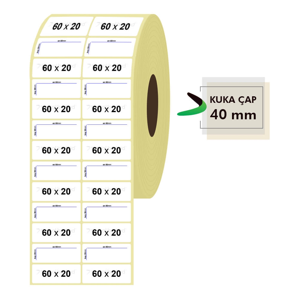 60mm x 20mm 2'li Kuşe Etiket