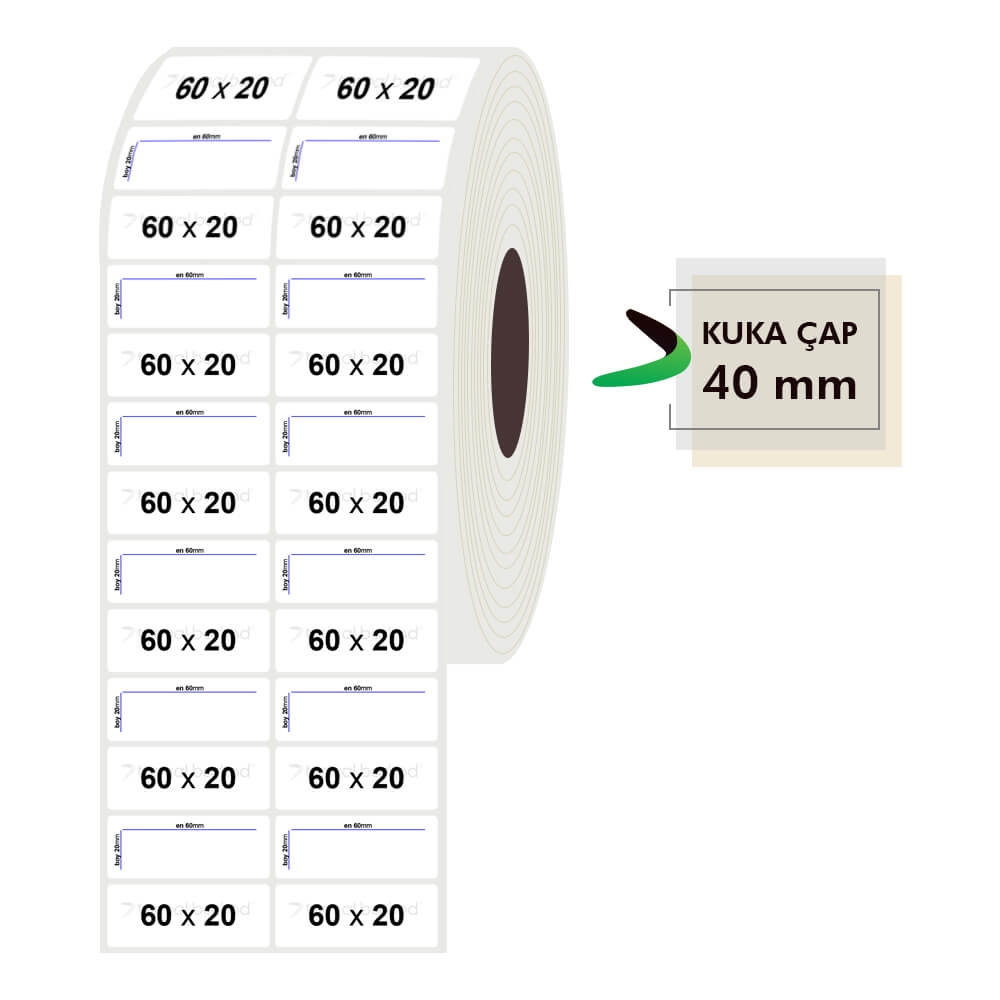 60mm x 20mm 2li PP Opak Etiket
